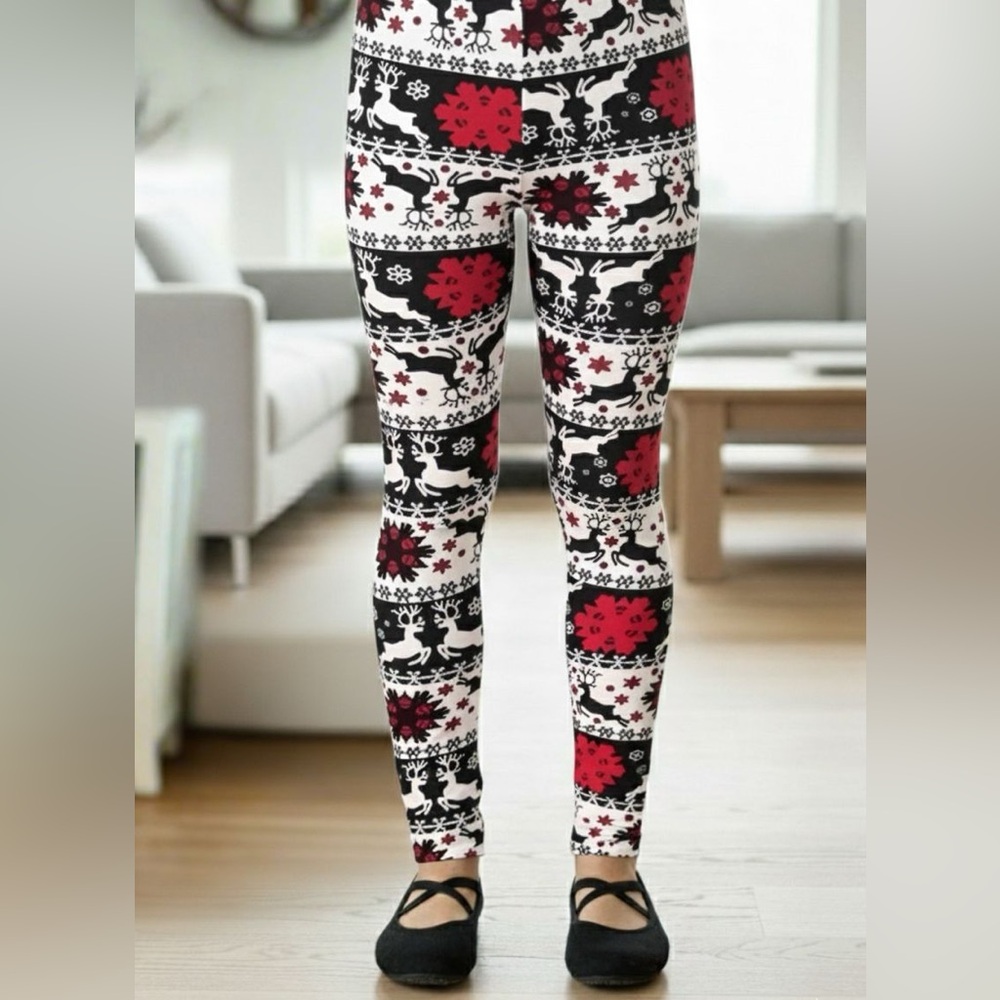 S/L NEW Girls Christmas Reindeer Leggings, Buttery Soft Yoga Pants